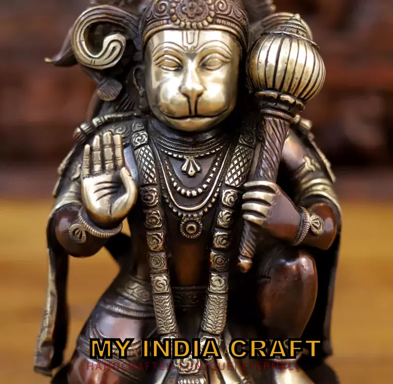 10.5" Hanuman statue brass antique look