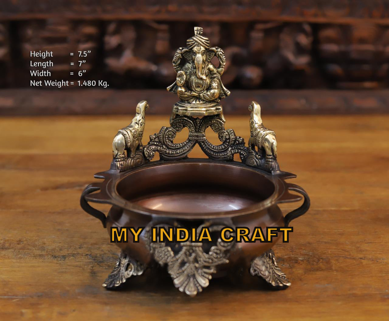 7.5" Urli with Ganpati elephants