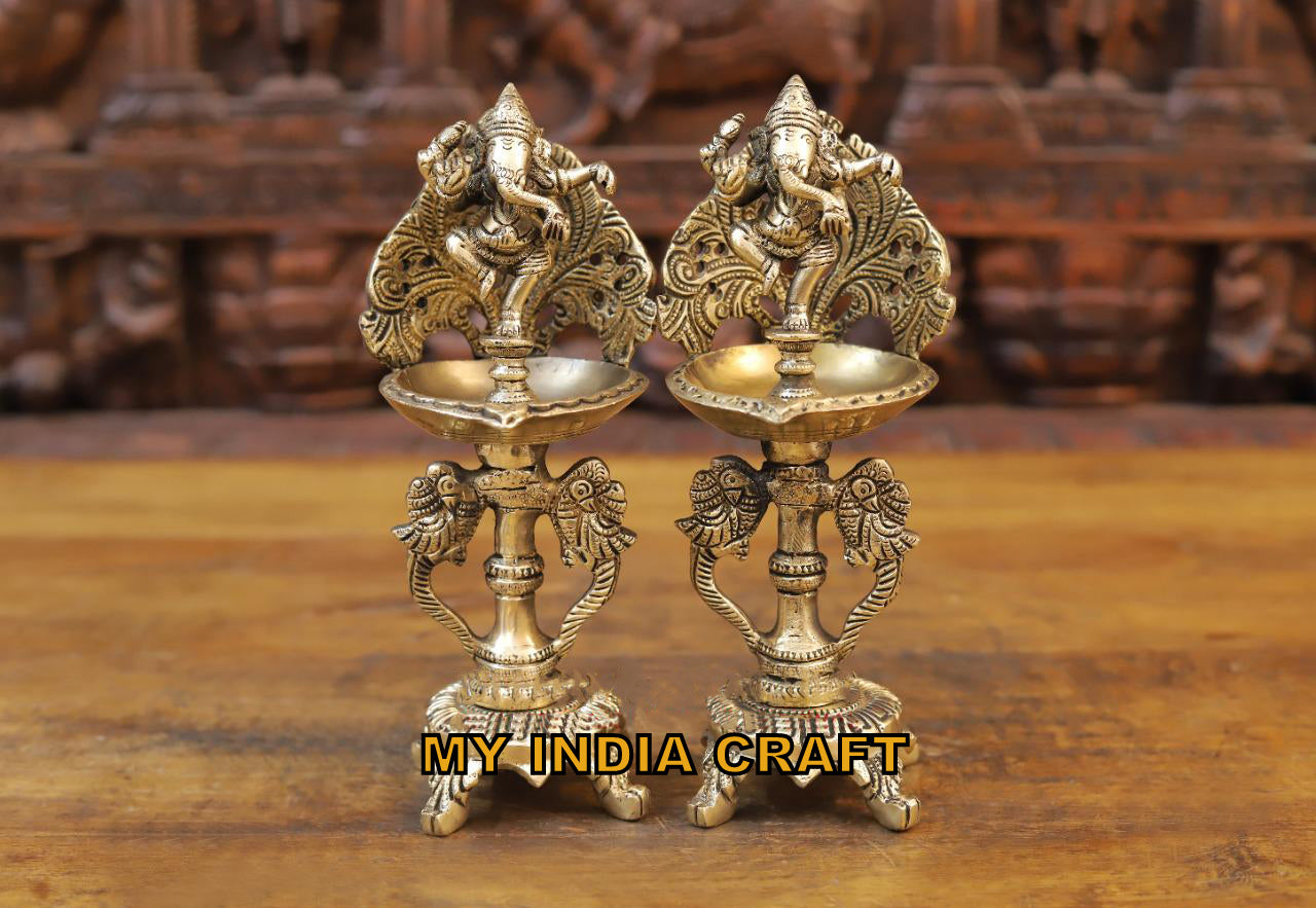 9.5" Brass diya with Ganesh