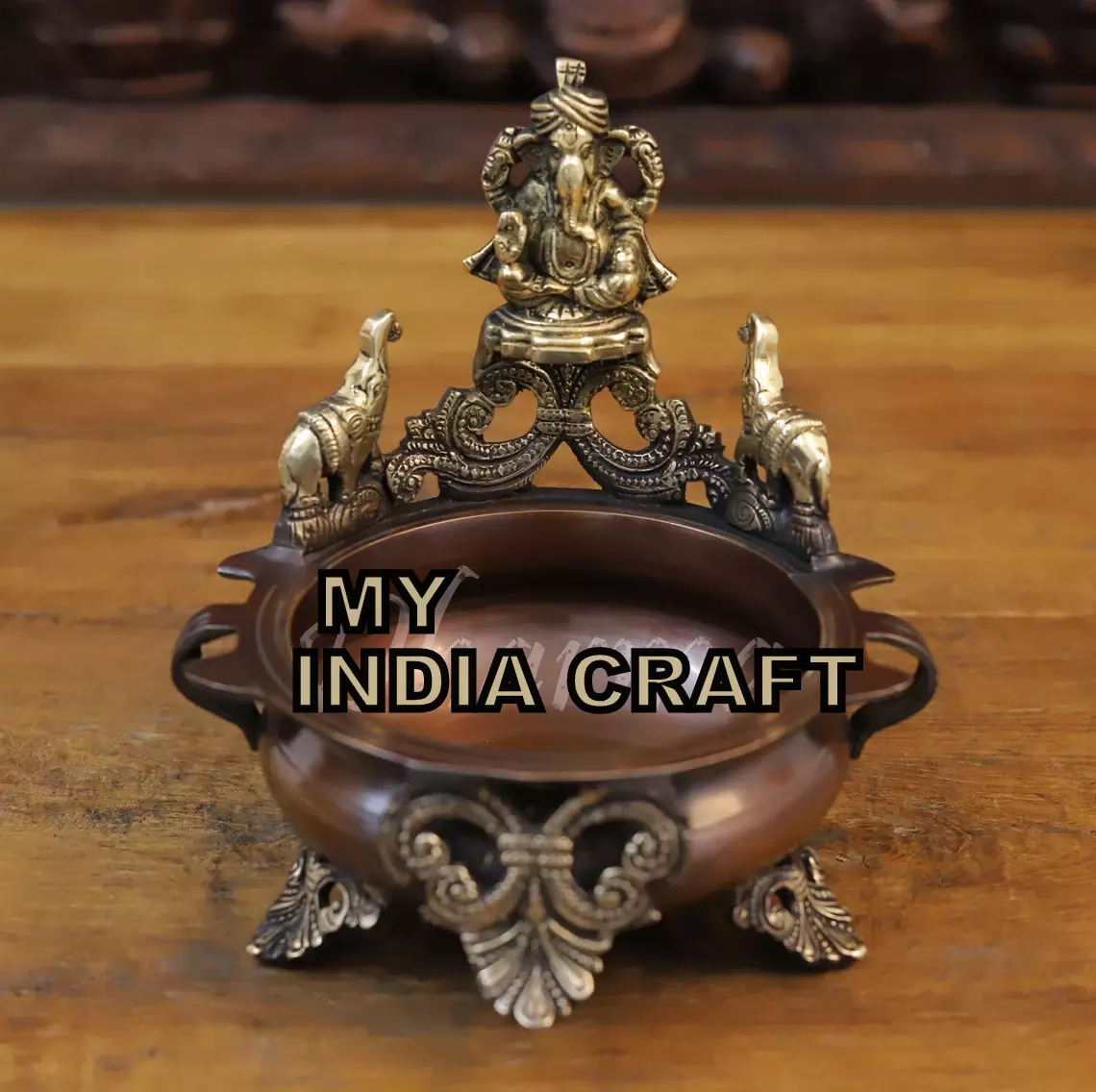 7.5" Urli with Ganpati elephants