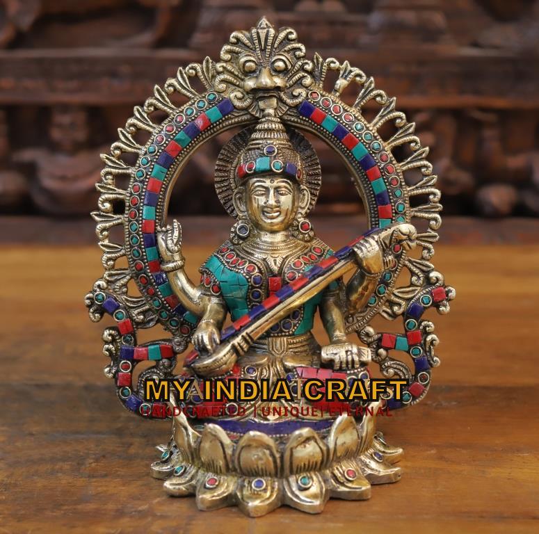 9.5" Saraswati Brass Inlay work