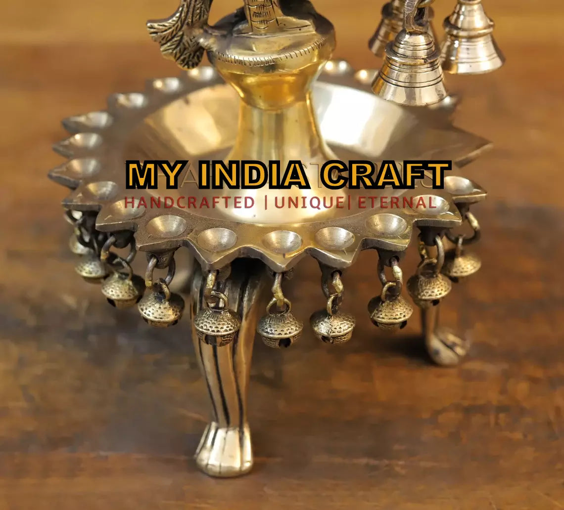 14" Peacock Diya with ghungroo stand