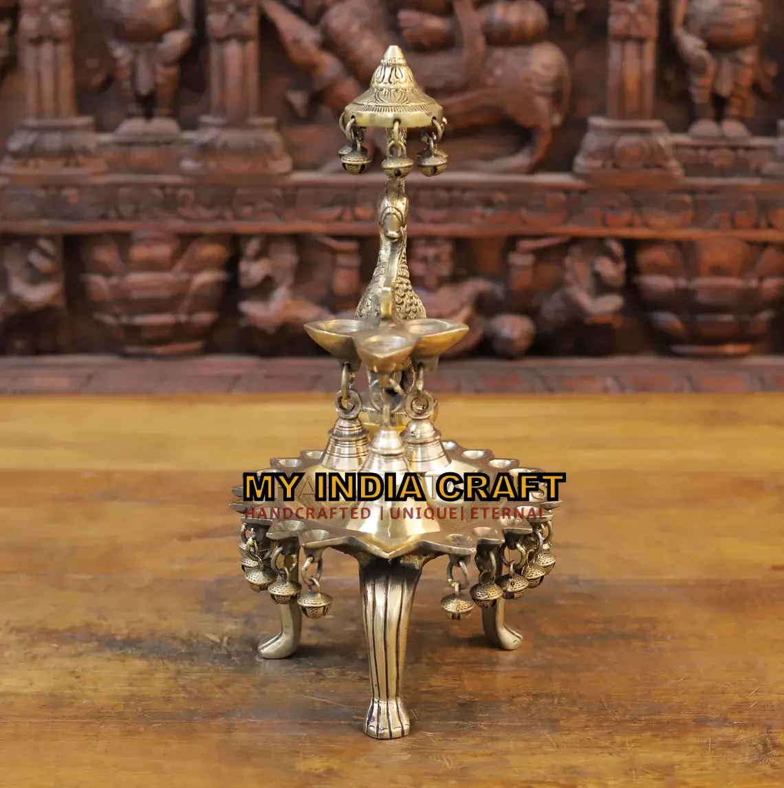 14" Peacock Diya with ghungroo stand
