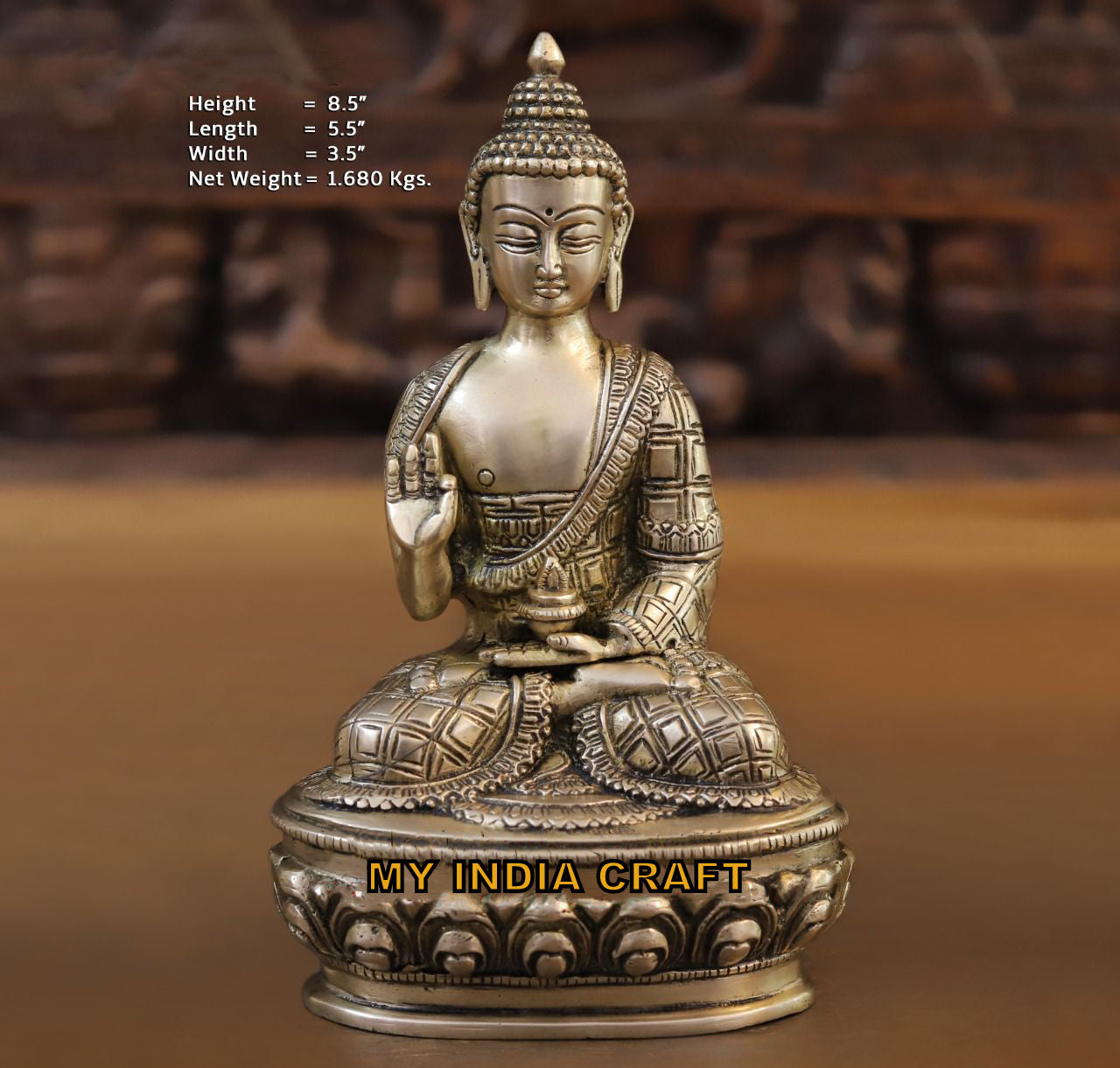8.5" Buddha statue brass