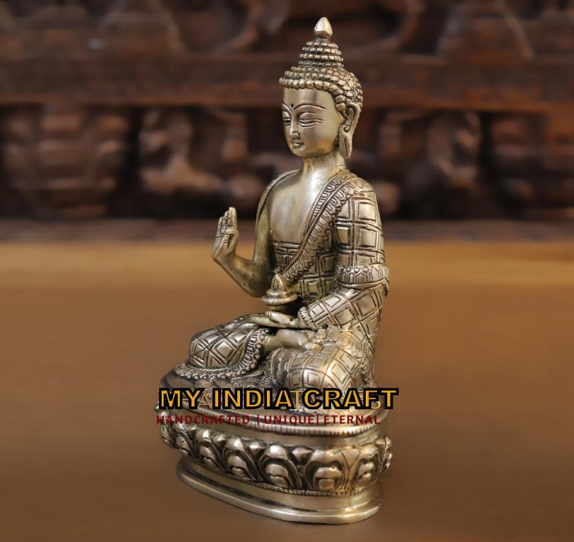 8.5" Buddha statue brass