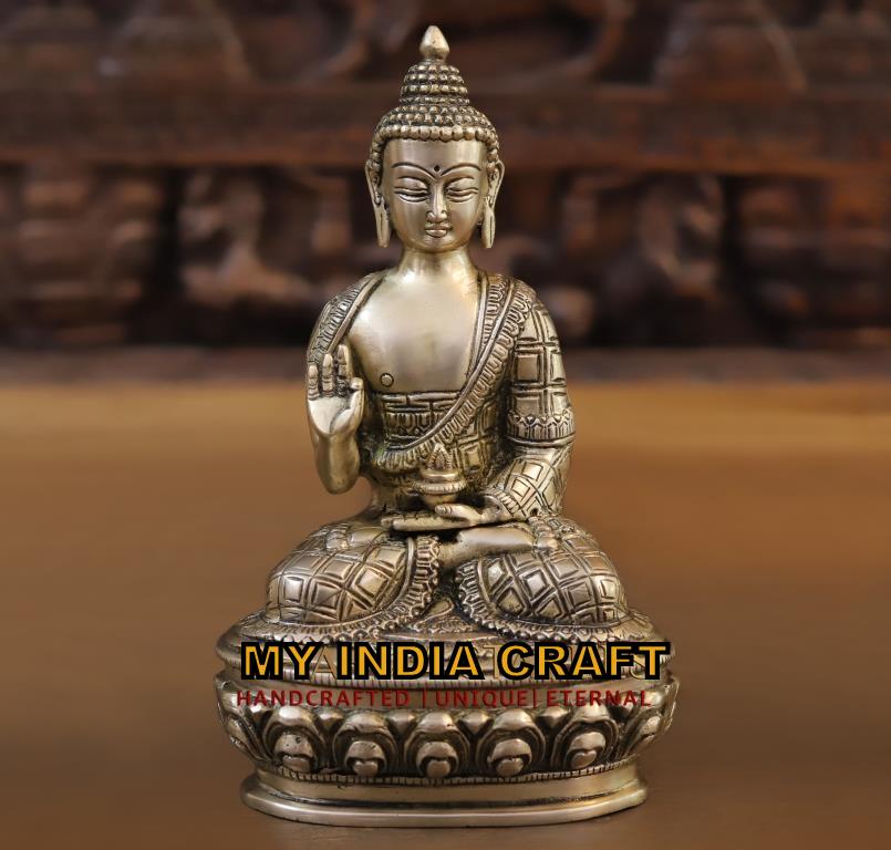8.5" Buddha statue brass