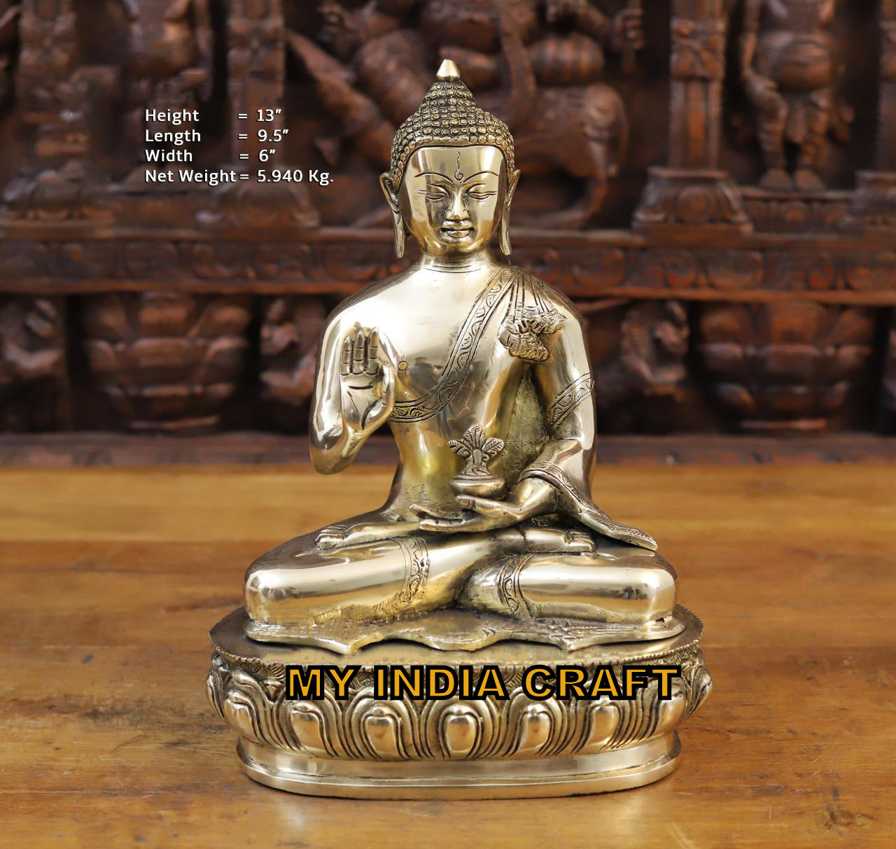 13" Brass buddha