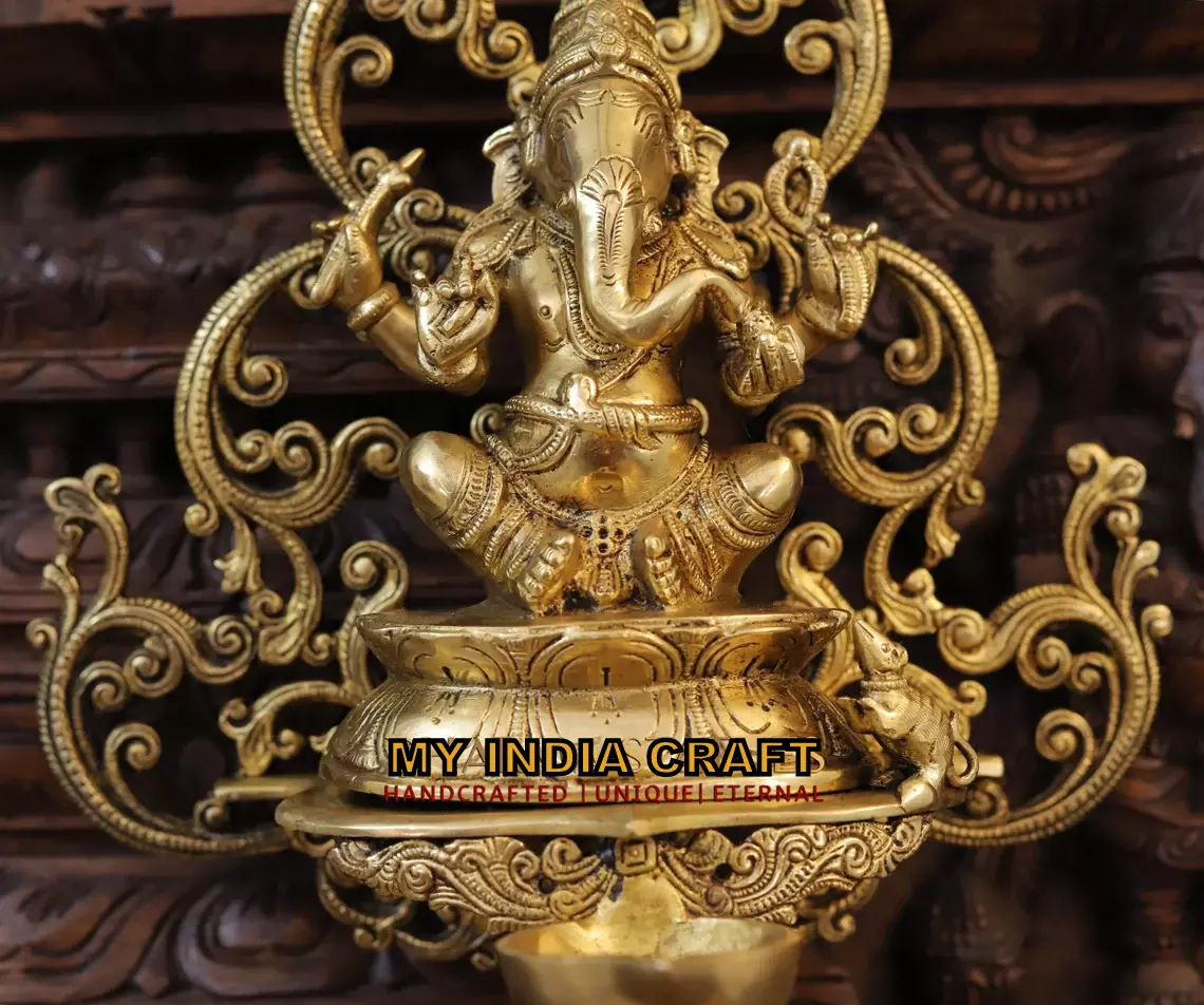 14" Brass Ganpati hanging diya