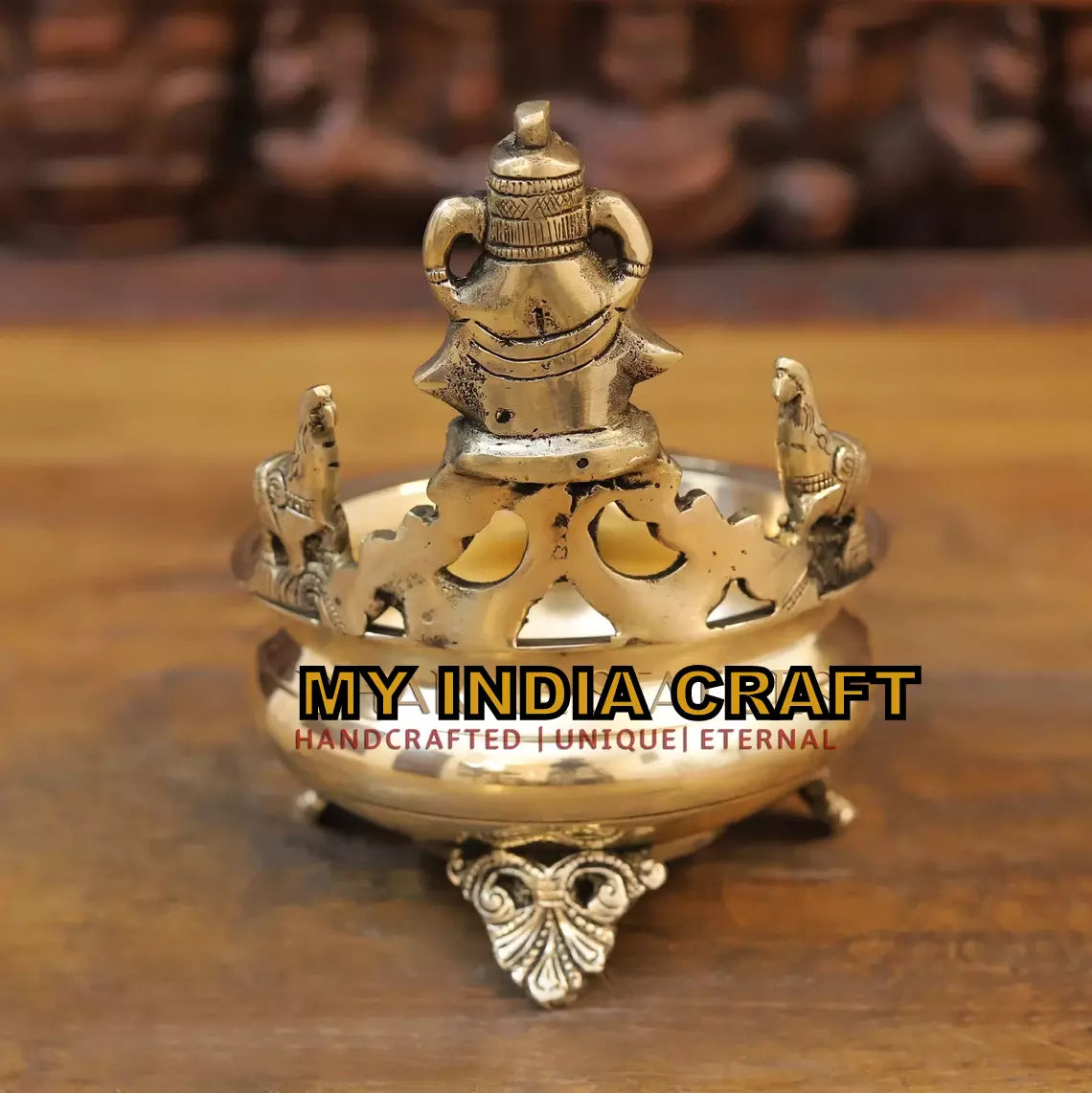 8" Urli with elephants Ganesh