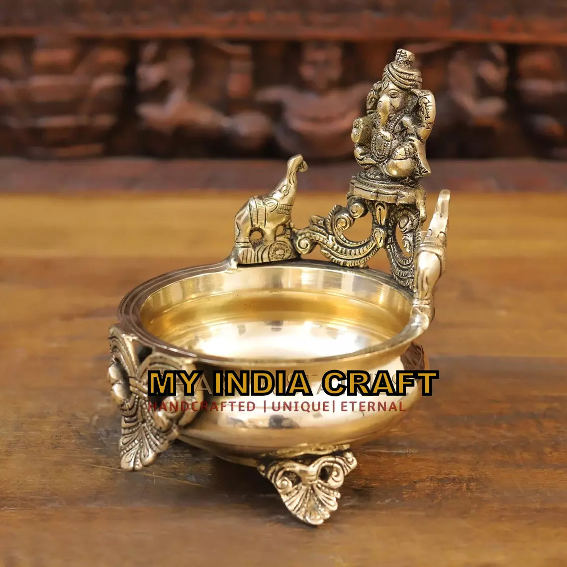 8" Urli with elephants Ganesh