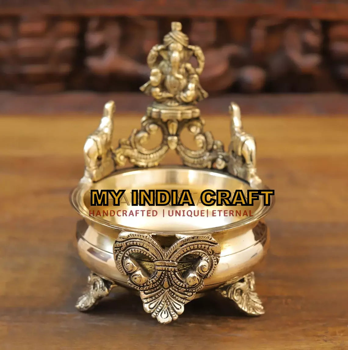 8" Urli with elephants Ganesh