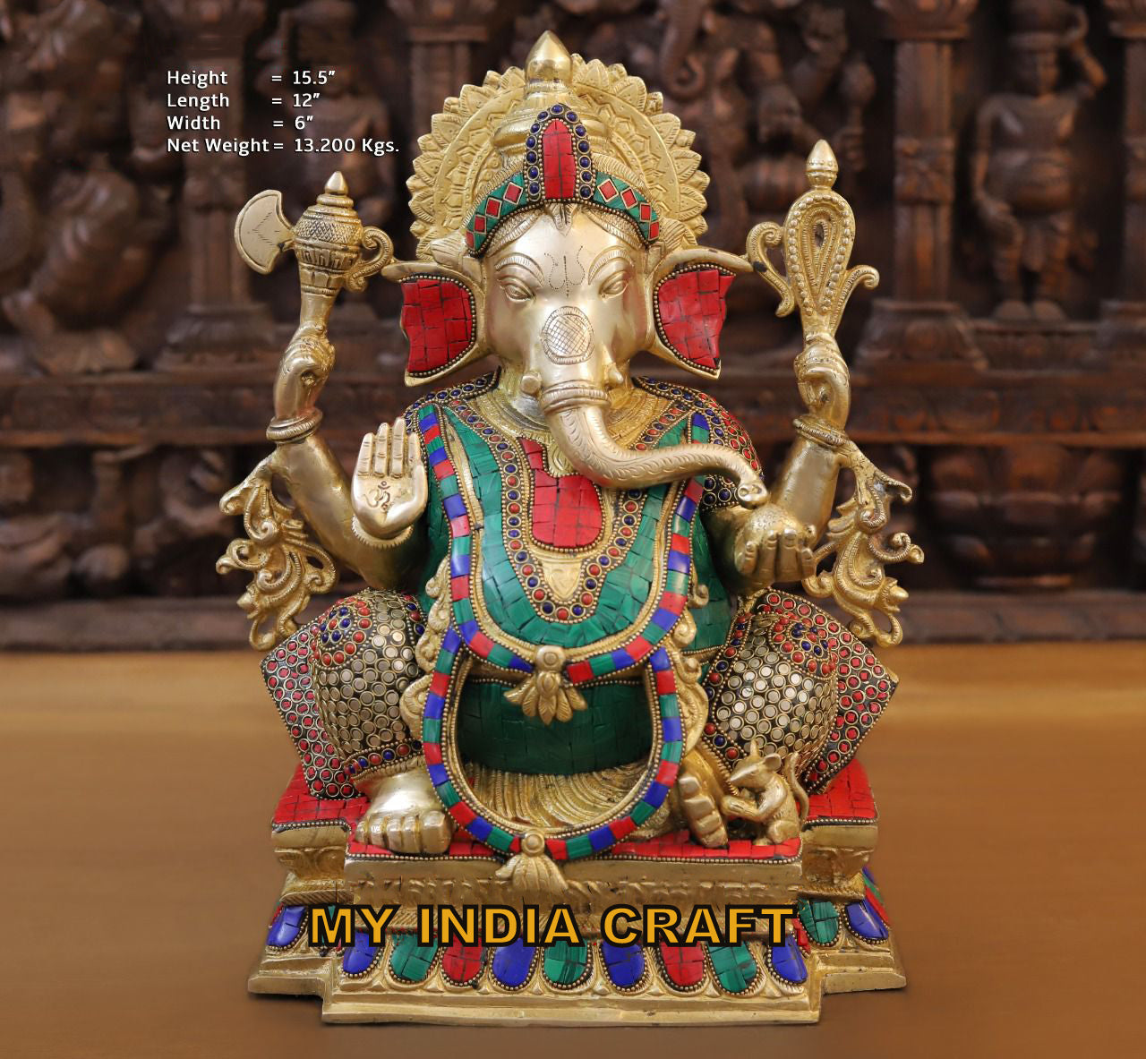 15.5" Ganesh statue brass