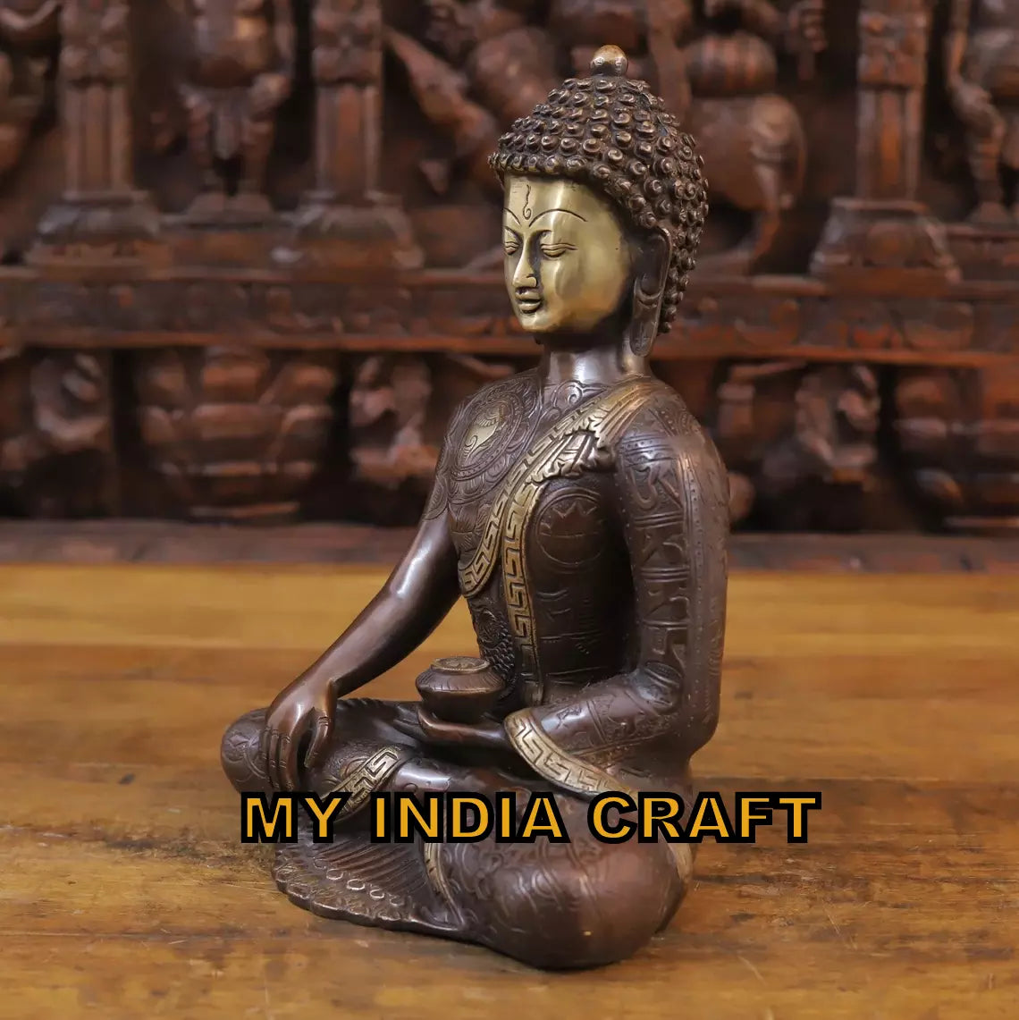 13" Buddha brass carved