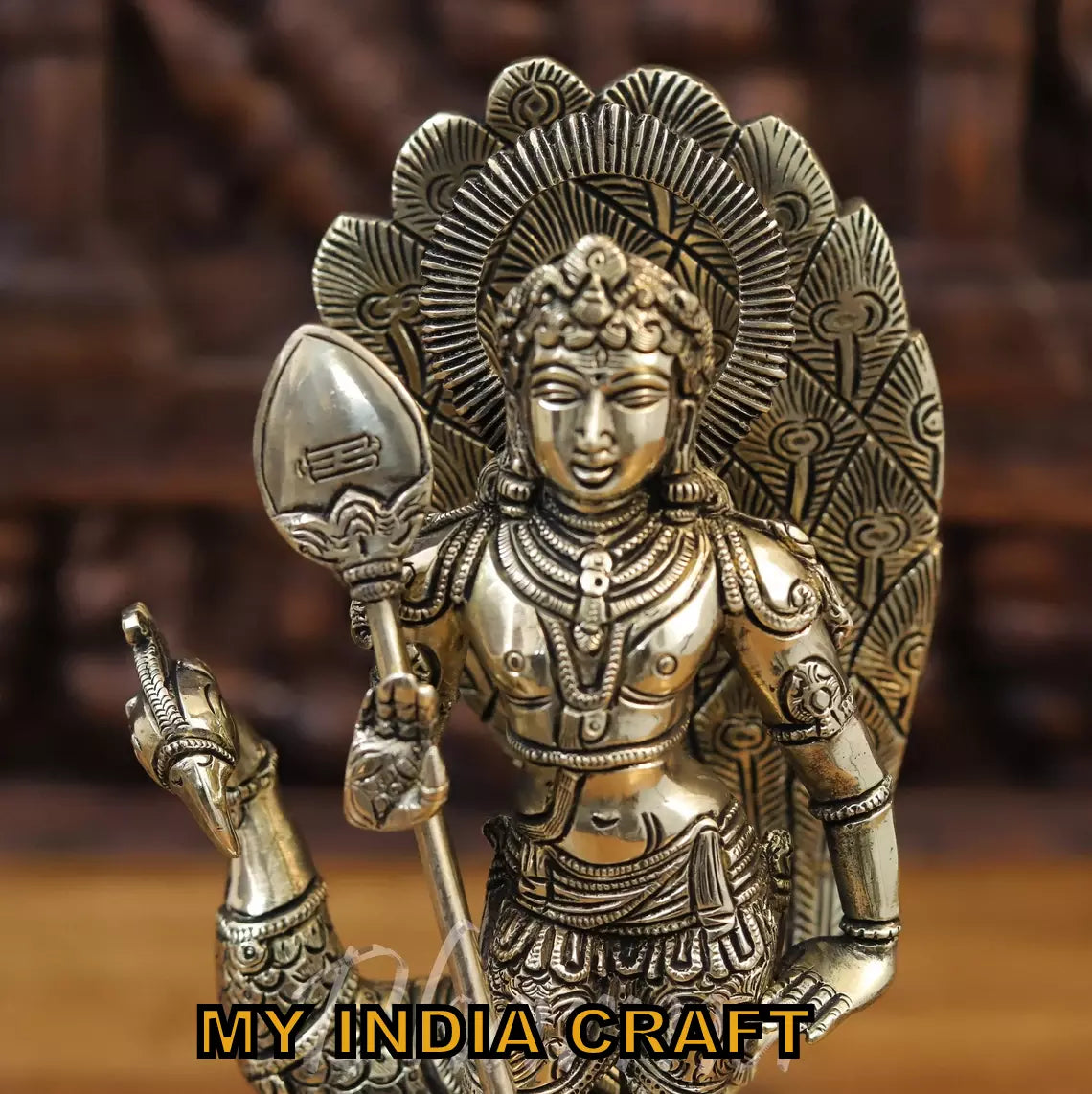 12" Kartikeyan statue with peacock