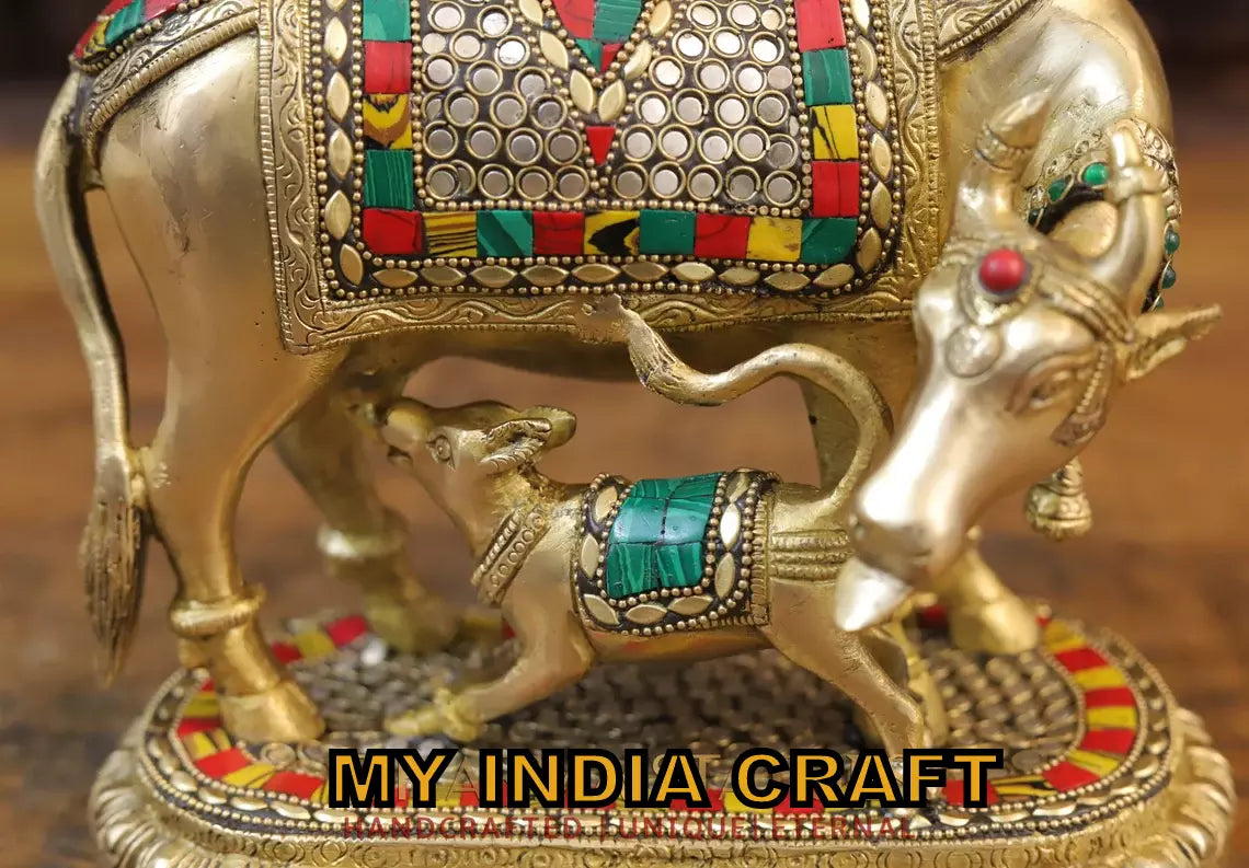 7" Cow statue with baby