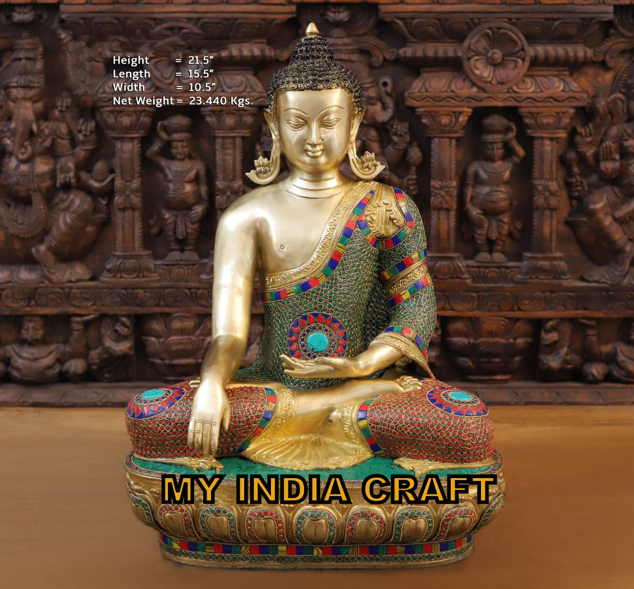21.5" Buddha statue brass