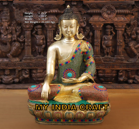21.5" Buddha statue brass