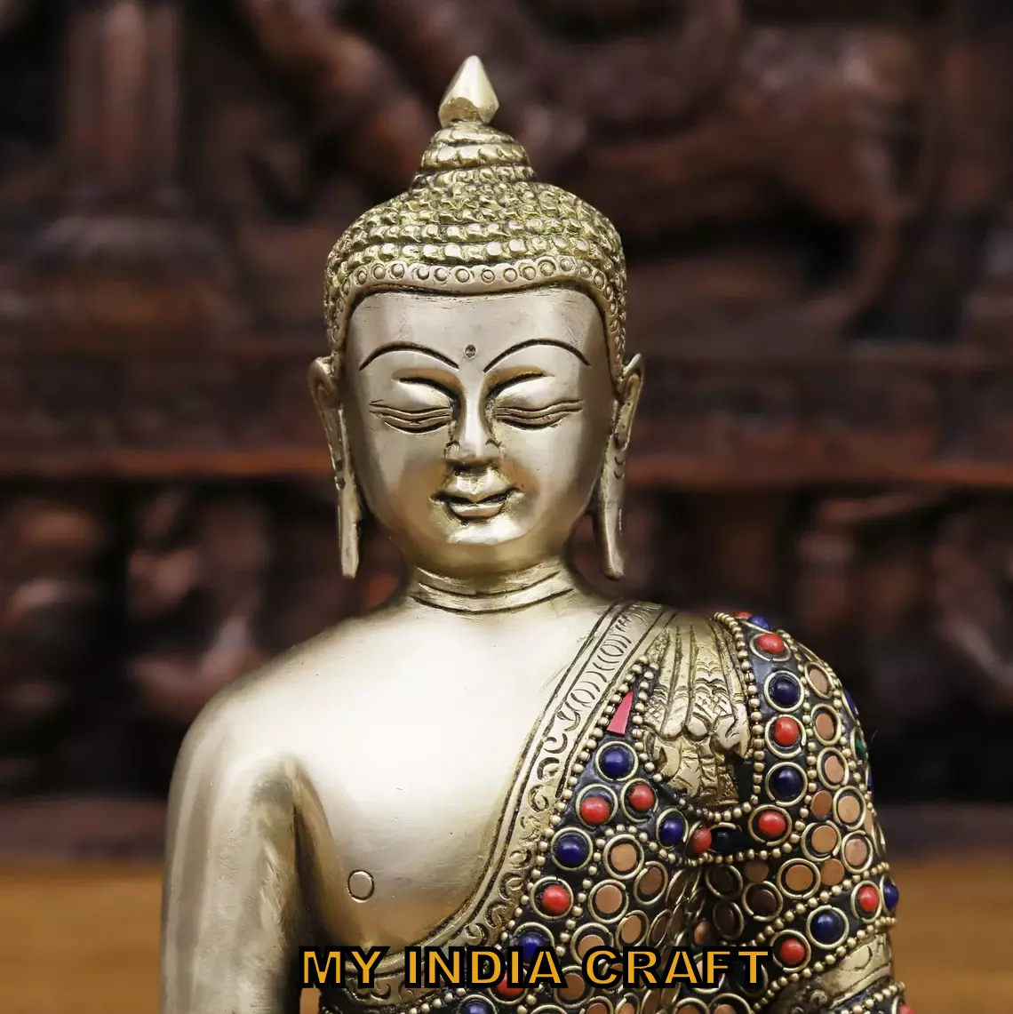 8.5" Buddha statue brass
