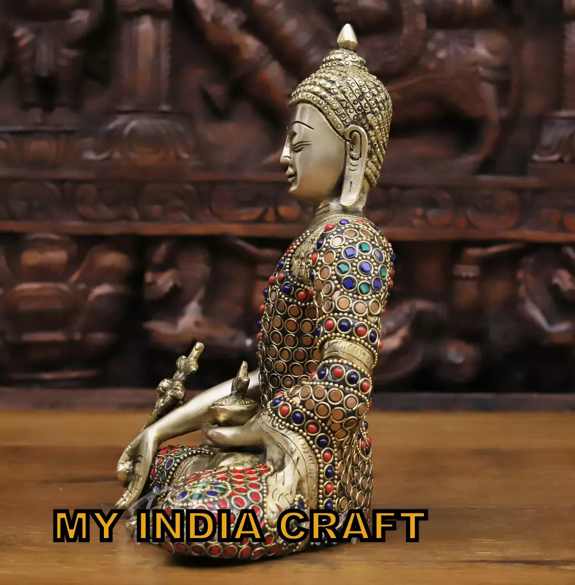 8.5" Buddha statue brass