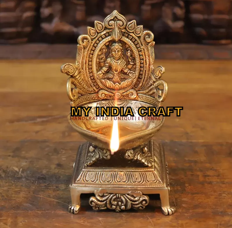 7" Brass Lakshmi Diya (set of 2)