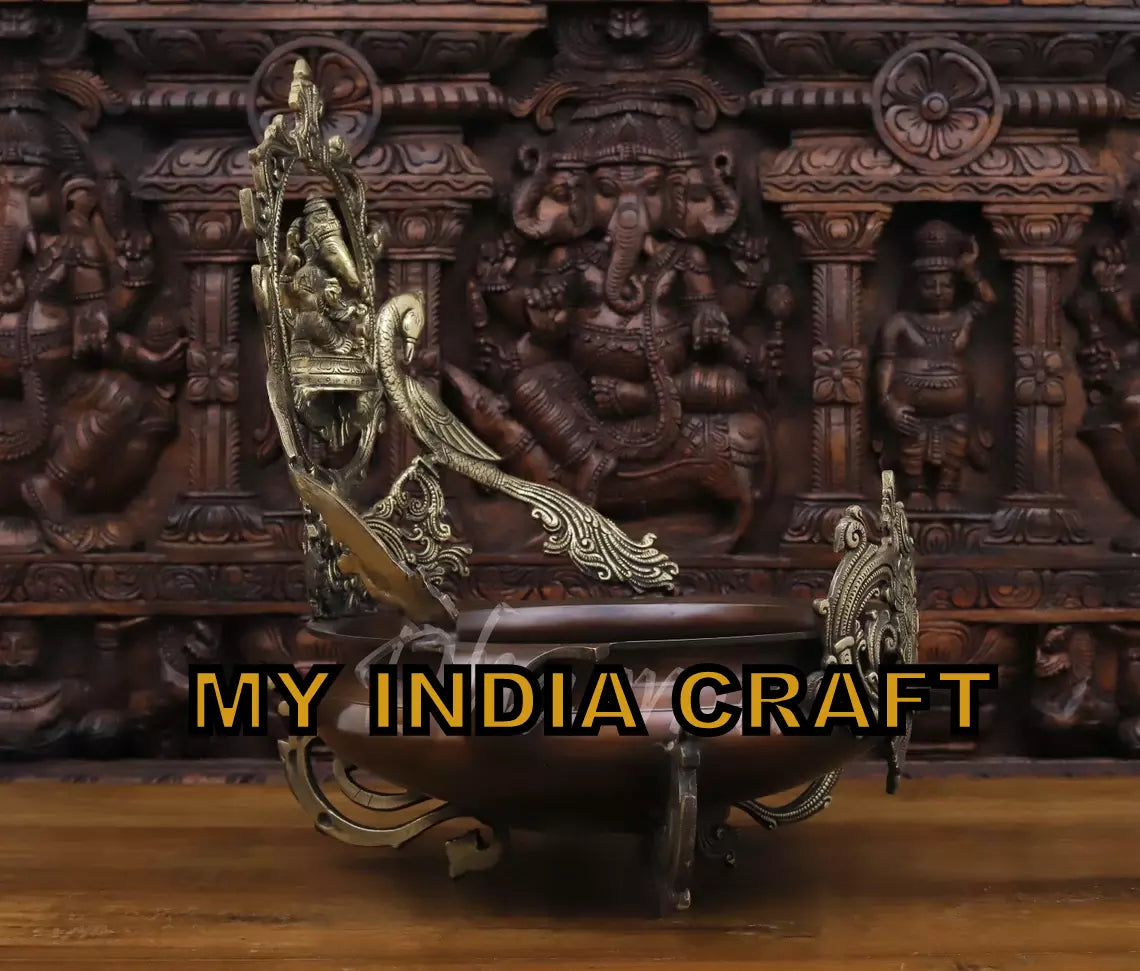 19.5" Urli with ganpati elephants