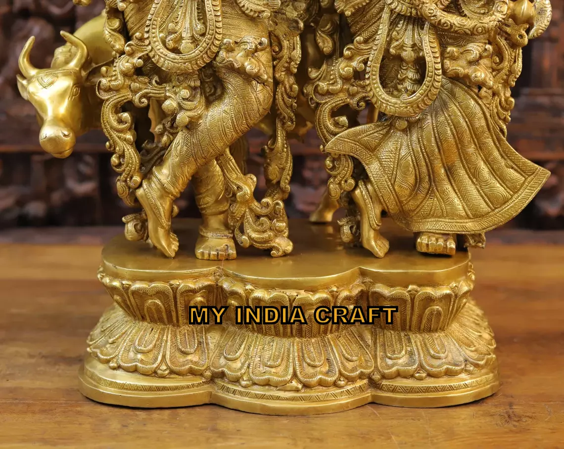 27" Krishna Radha Statue Big Brass