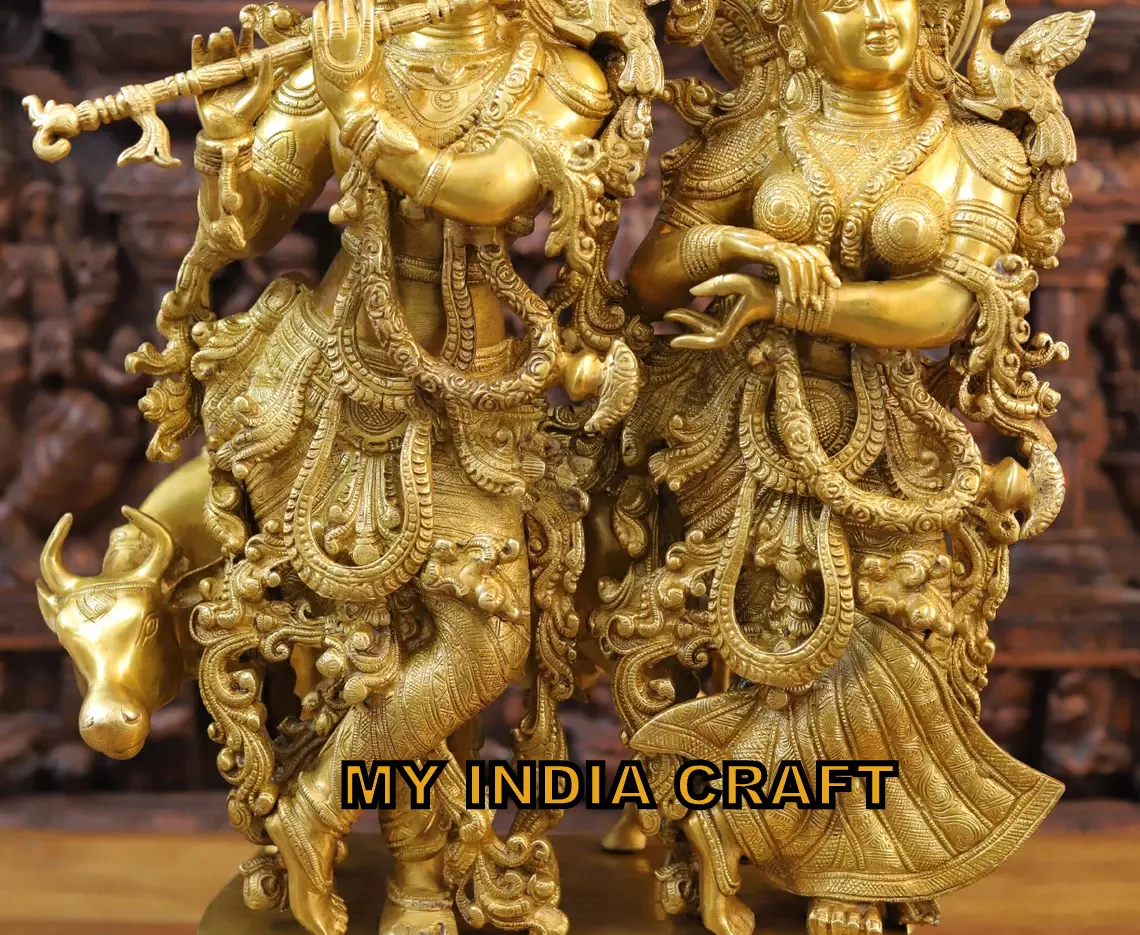 27" Krishna Radha Statue Big Brass