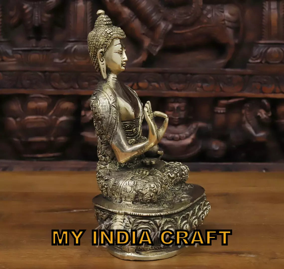 9.5" Buddha statue brass carved