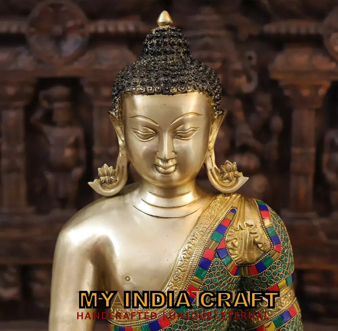 21.5" Buddha statue brass