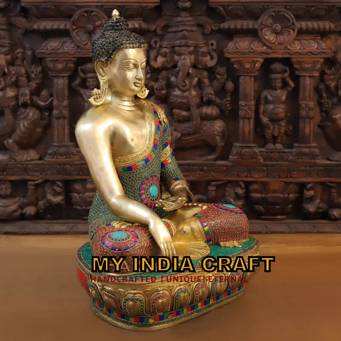 21.5" Buddha statue brass