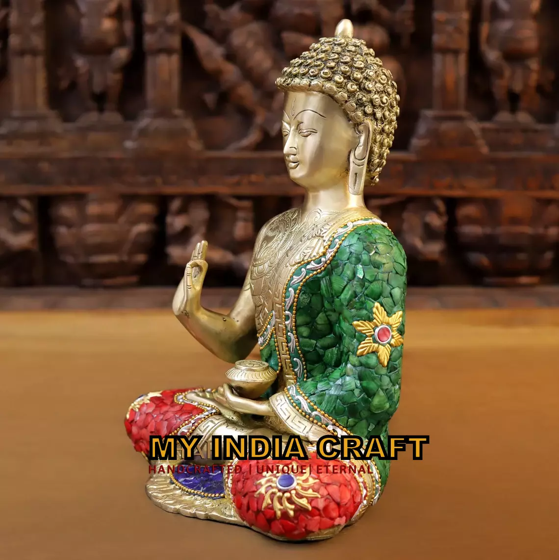 12.5" Buddha statue brass