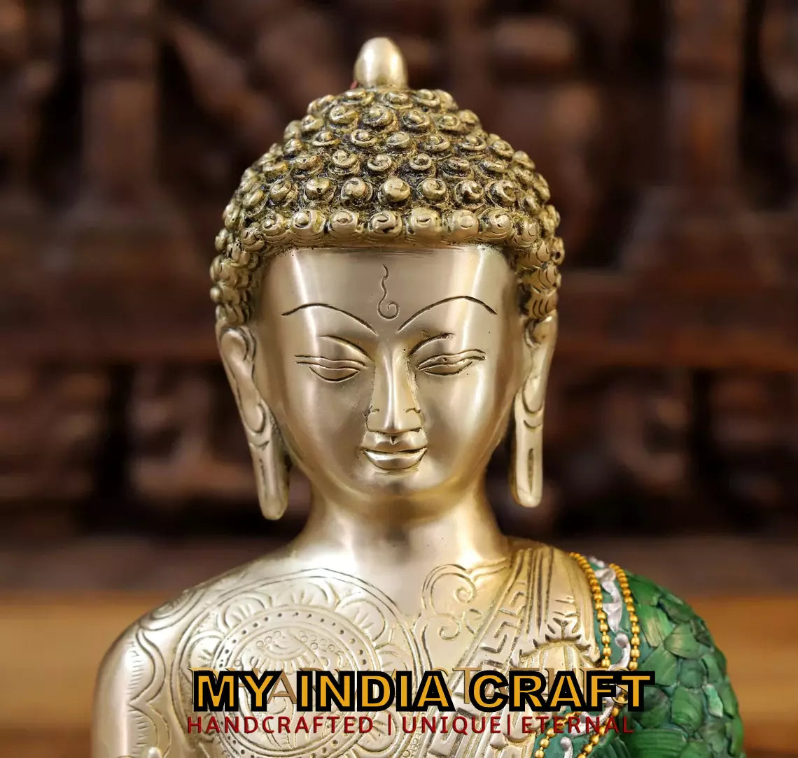 12.5" Buddha statue brass