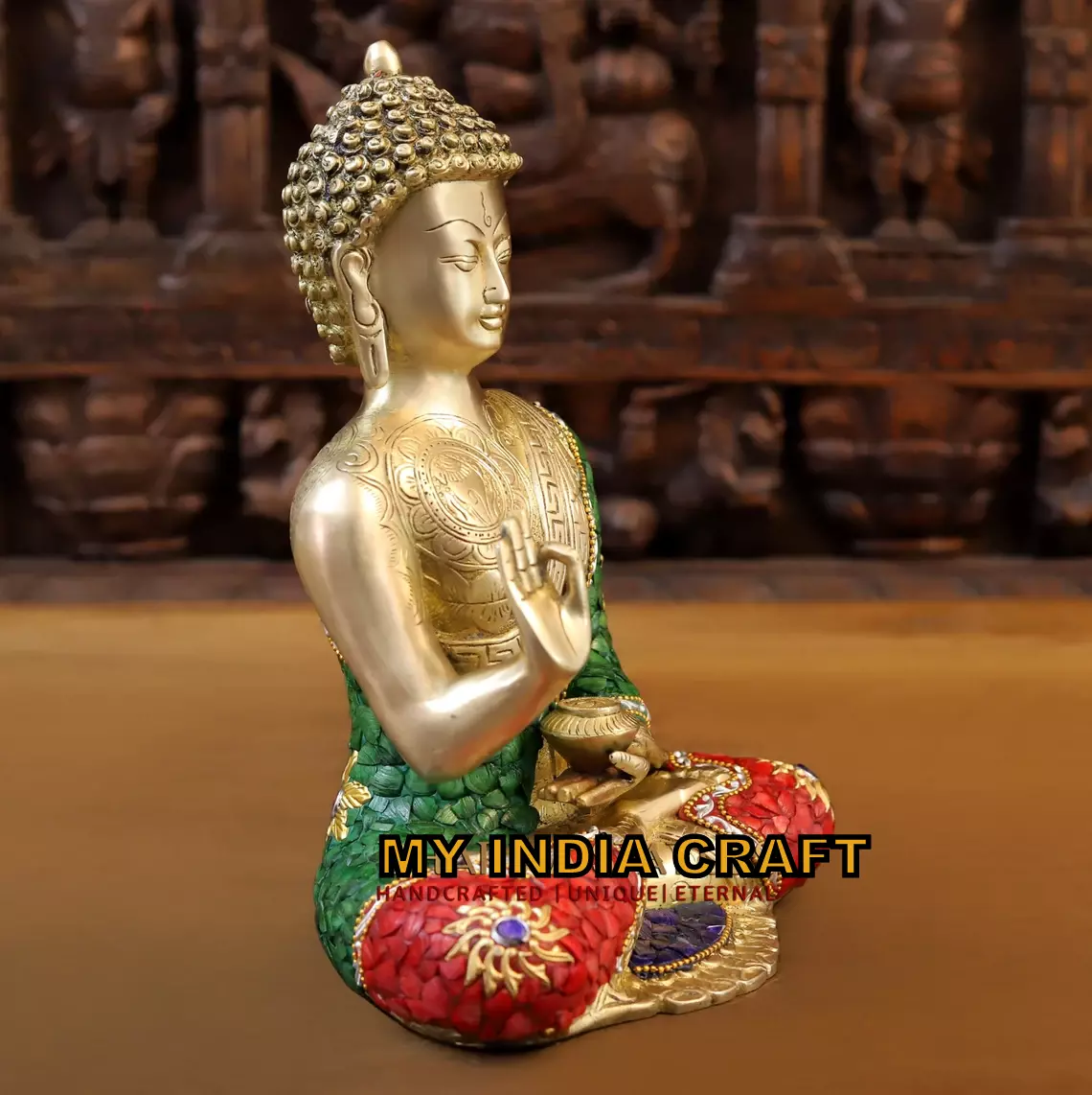 12.5" Buddha statue brass