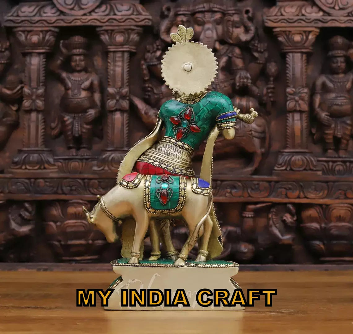 14" Krishna With Cow idol