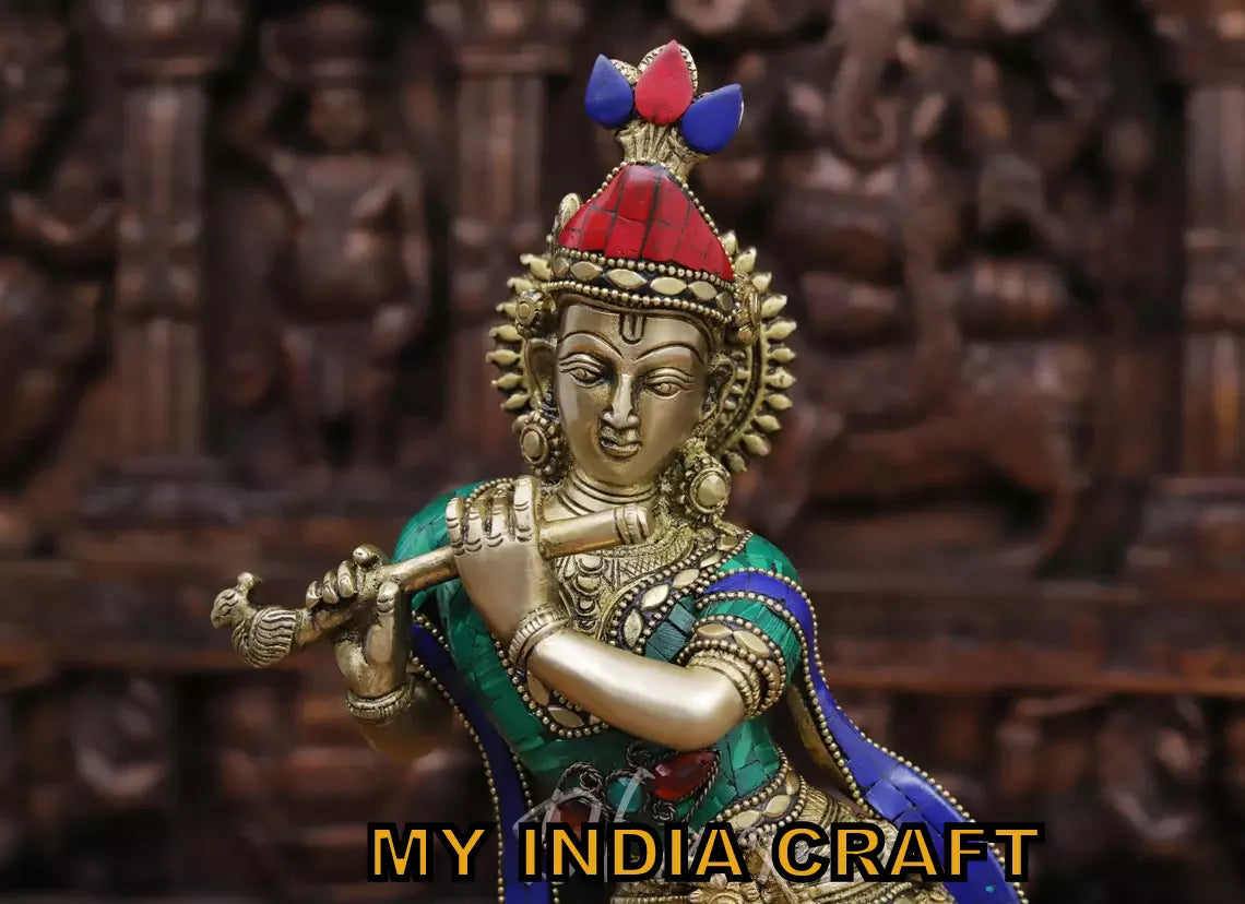 14" Krishna With Cow idol