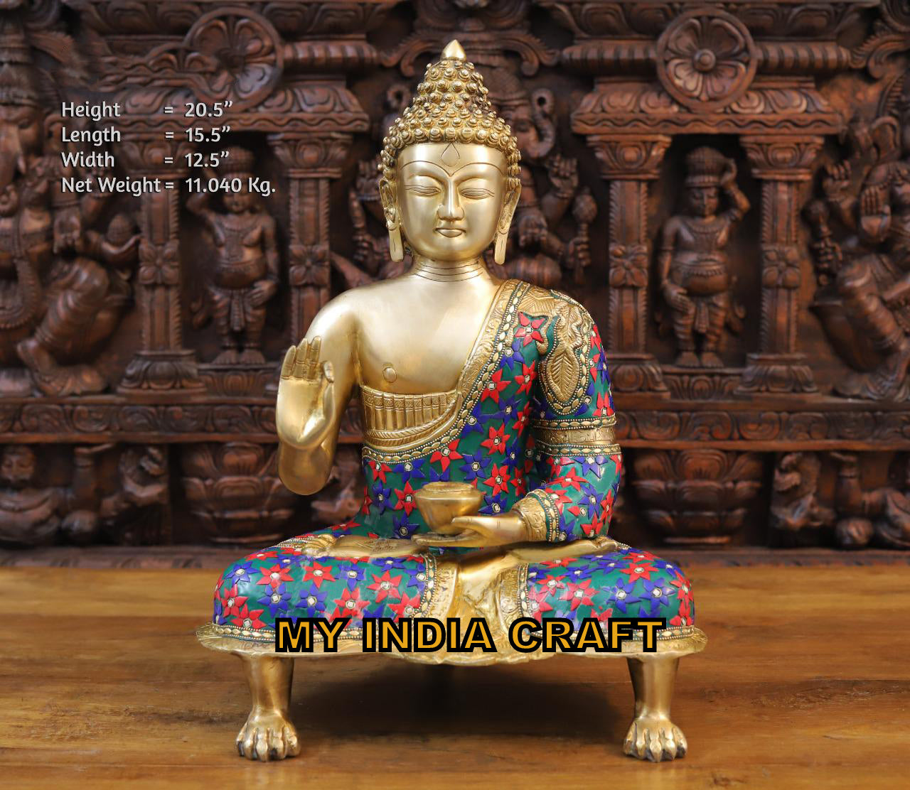 20.5" Buddha Statue brass metal