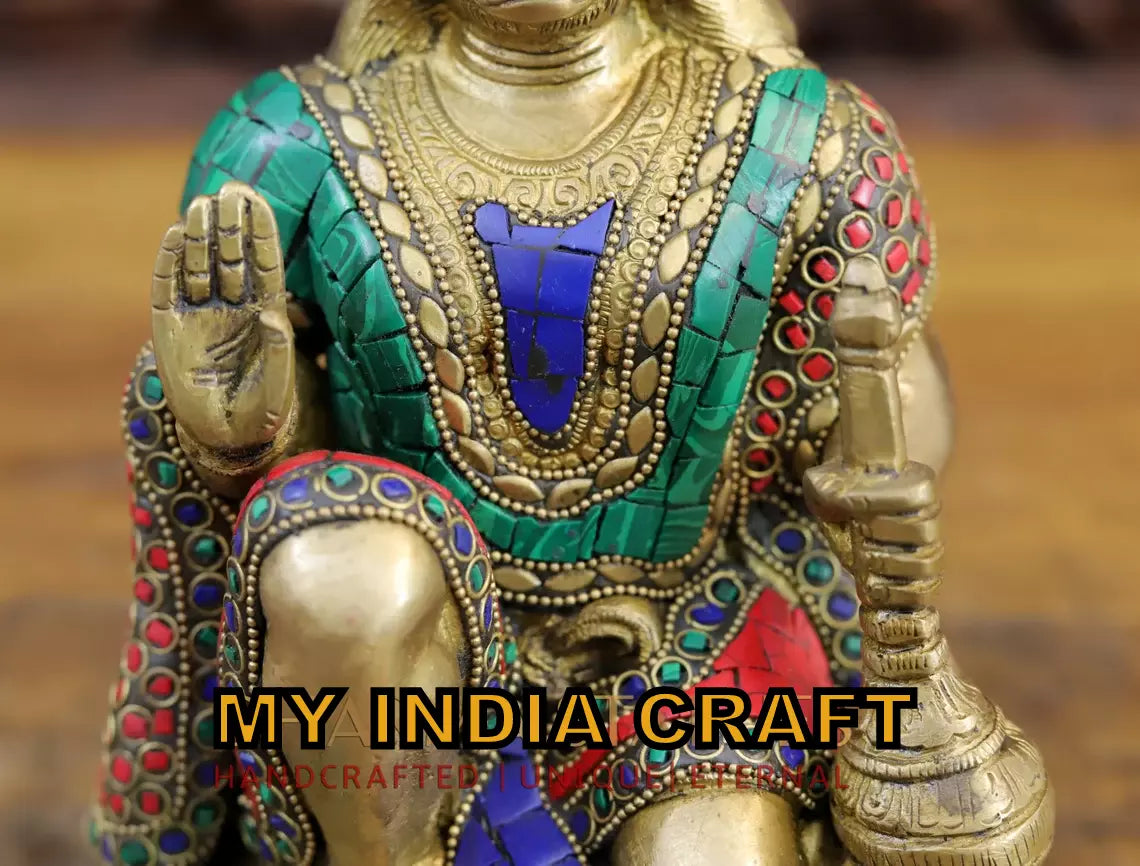 10" Hanuman Statue brass inlay