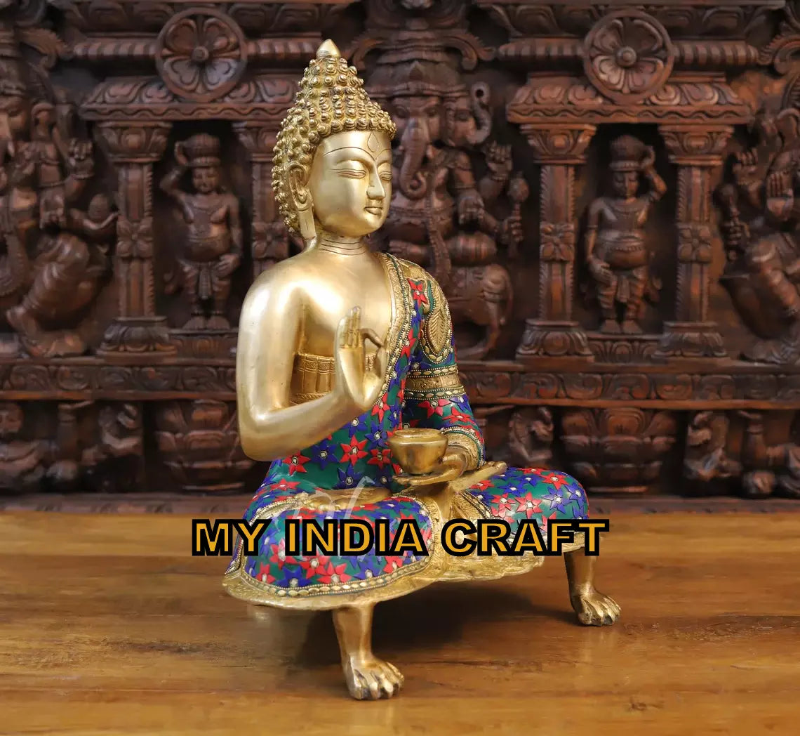 20.5" Buddha Statue brass metal