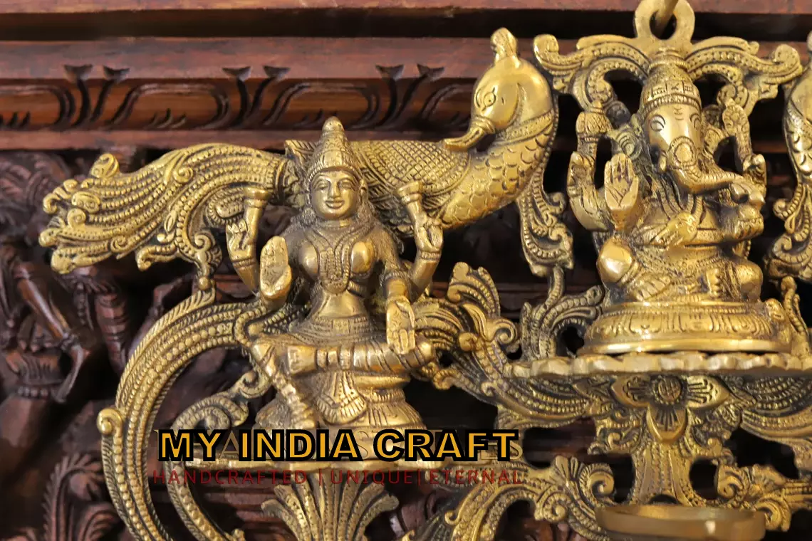 14" Ganesh lakshmi saraswati wall art with diya