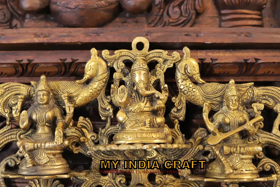 14" Ganesh lakshmi saraswati wall art with diya