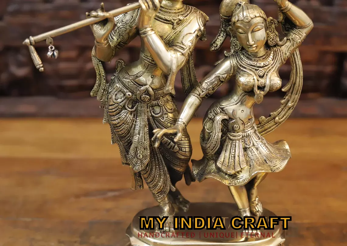 16.5" Radha Krishna In Brass Décor
