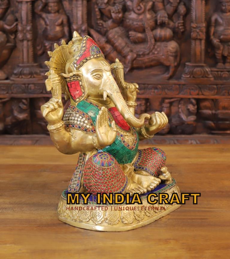 14" Ganpati idol inlay work in brass