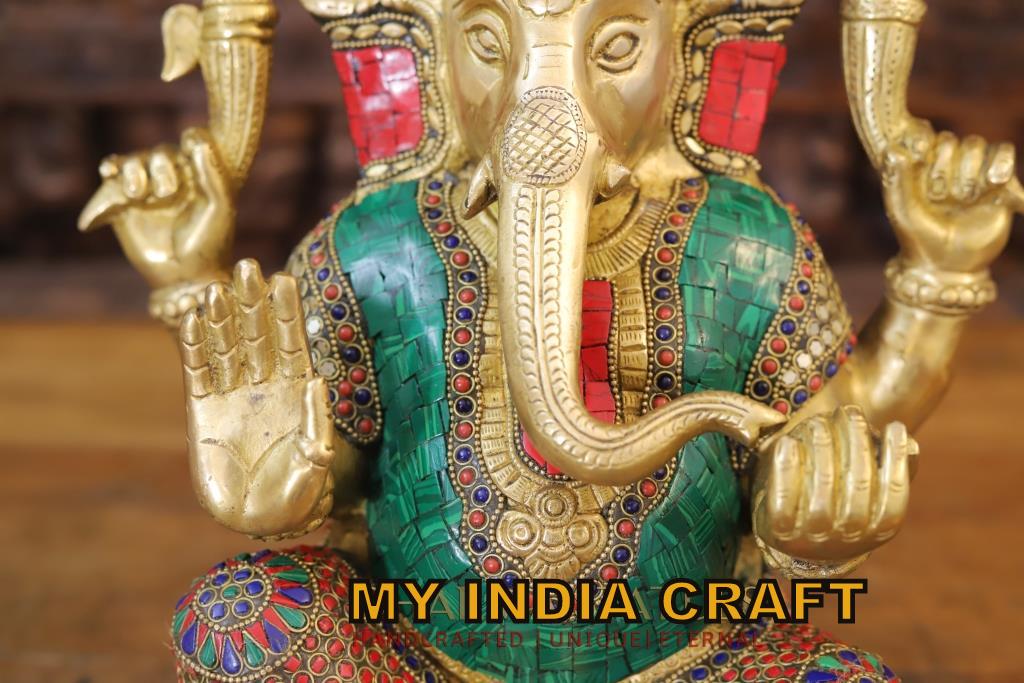 14" Ganpati idol inlay work in brass