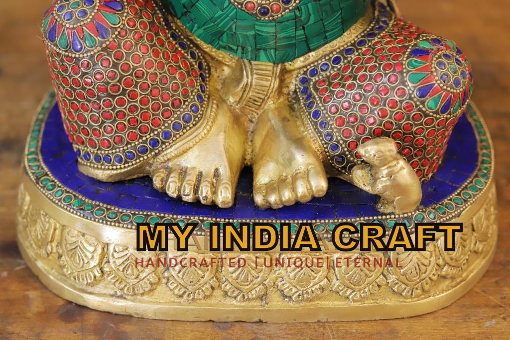 14" Ganpati idol inlay work in brass