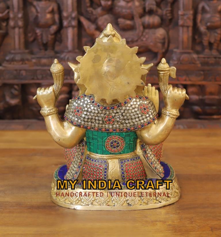 14" Ganpati idol inlay work in brass