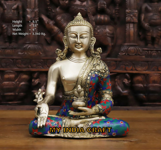 9.5" Buddha statue brass