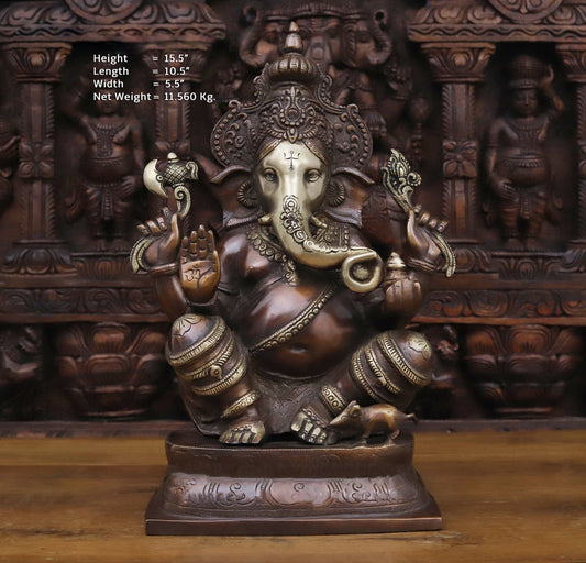 15.5" Antique Brass ganpati idol