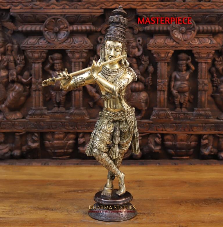 23" Krishna idol brass antique