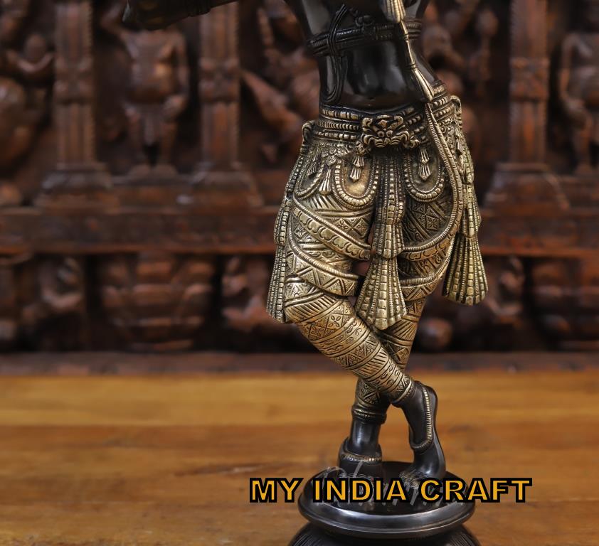 23" Black Krishna Idol in brass