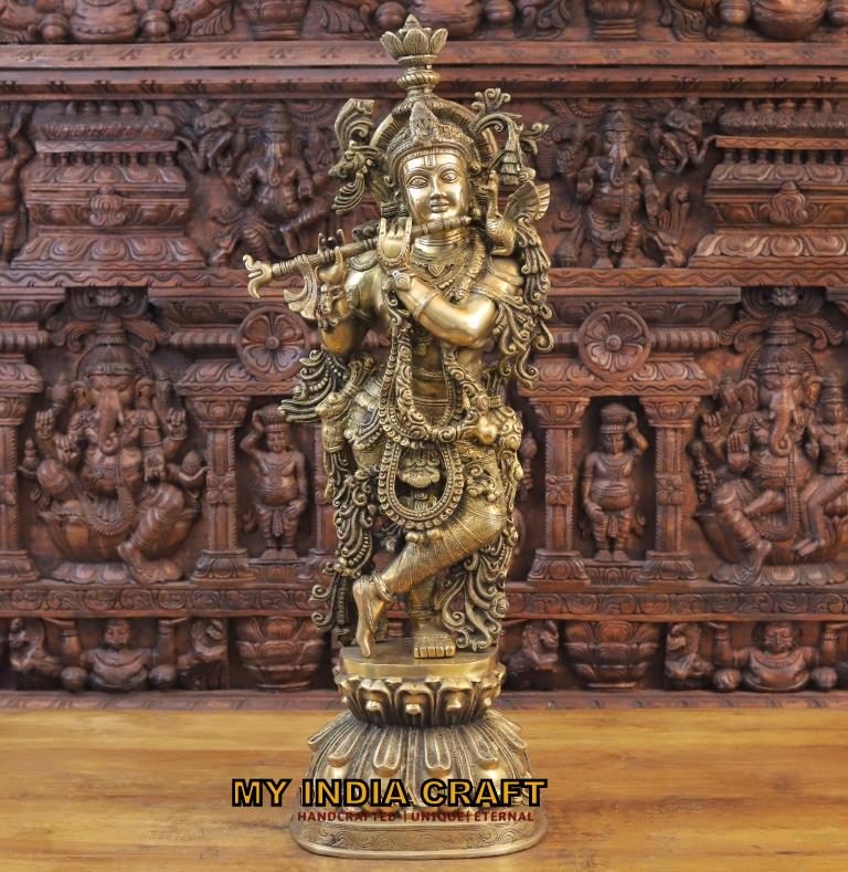 37" Krishna Statue brass